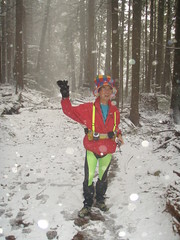Club Fat Ass Events - Arthur Chat Gee keeps his ears warm with this funky hat on a wintery Baden Powell Trail