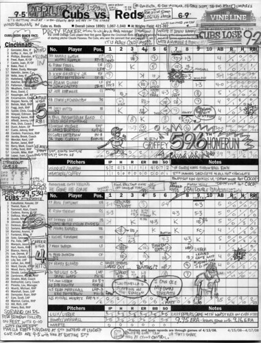 Cubs scorecard from 4/17/2007 game