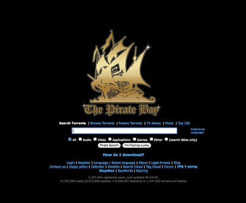 The Pirate Bay home screen