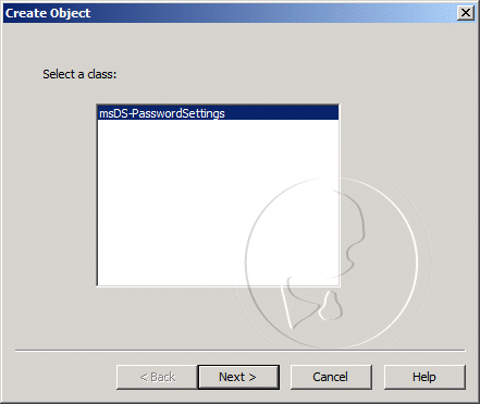 Create Object - msDS-PasswordSettings