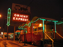 Orient Express restaurant on an icy night in December. Photo by Wendi.