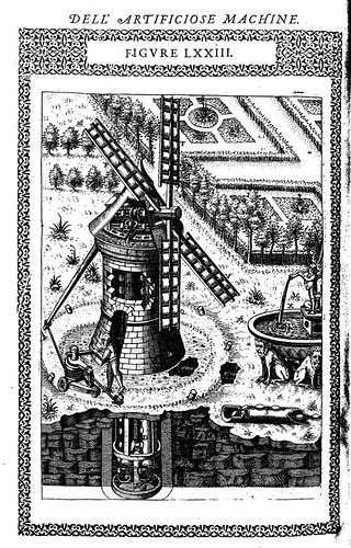 05- Otra forma de una máquina que puede hacer subir el agua de un pozo encima de una torre, con el viento