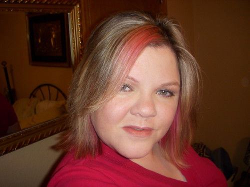 red hair with pink streaks. Pink streaks for Breast Cancer