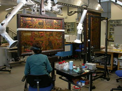Conservation work on a triptych with scenes from the Apocalypse, Museum no. 5940-1859.