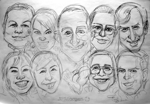 Group caricatures for JP Morgan pencil sketch