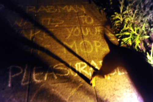 Crabman wants to make your night more pleasurable. Rosie's shadow,  Queen Anne Hill, Seattle, Washington, USA by Wonderlane