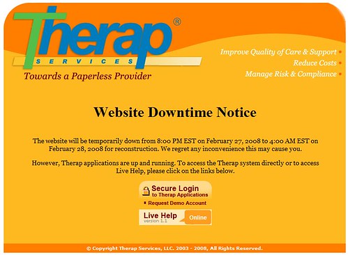 Graphic announcing Therap Website Downtime Notice