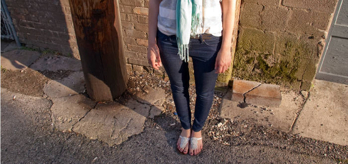 borrowed striped pocket tee jeans scarf summer outfit dashdotdotty dash dot dotty fashion blog j.crew sandals