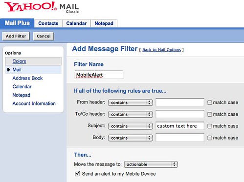 Mobile alert in Yahoo Mail