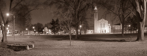 Francis Park, in Saint Louis, Missouri, USA - Saint Gabriel Archangel Church at night