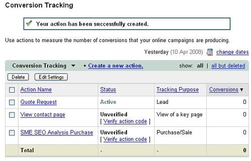 Google AdWords Conversion Tracking Page
