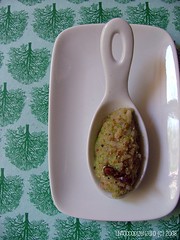 Un piatto per Terra Madre:riso rosso Andasibe del Madagascar crema di zucchine e bottarga