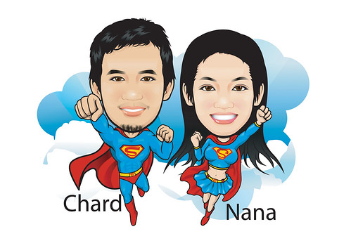 Caricatures of Superman & Supergirl