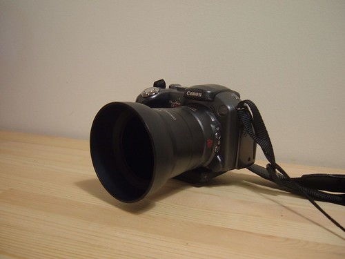 my camera with new conversion adapter and lens hood