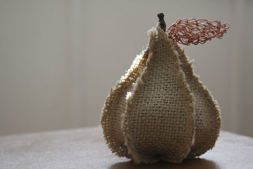 burlap pear with copper leaf