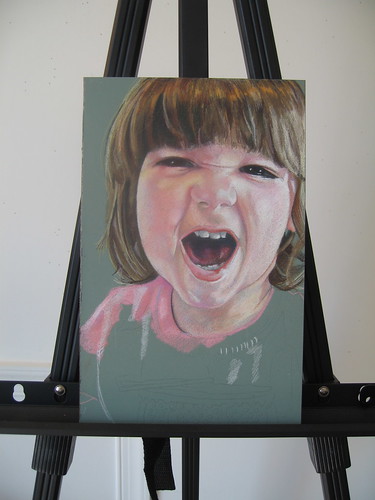 In progress photo of colored pencil drawing entitled Rawr!