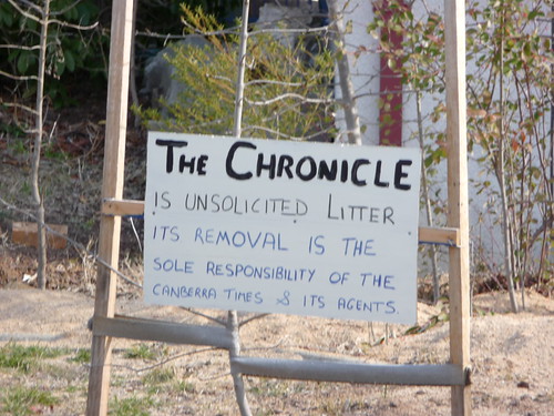 The Chronicle is unsolicited litter. Its removal is the sole responsibility of the Canberra Times and its agents.