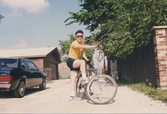 Eddie K and his bicycle in Burbank Illinois. July 1989.