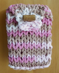 Brown and Pink Cotton Knit Purse -- Pink Pouch