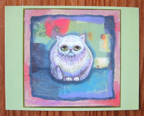 Worried cat postcard by Schmoomunitions