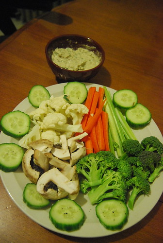 Giant plate of veggies and baba ganouj