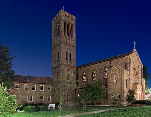 Discalced Carmelite Monastery, in Ladue, Missouri, USA - exterior at night