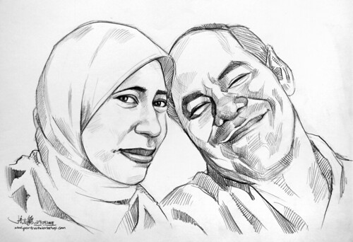 Pencil portraits of daughter and father