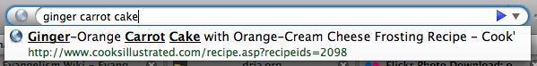 Firefox 3's AwesomeBar in action - three keywords
