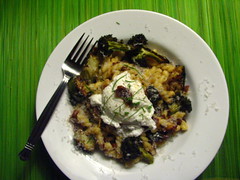 Gemelli with Roasted Veggies, Bresaola and a Poached Egg with Roasted Garlic Sauce,