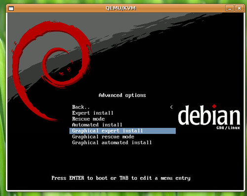 Lancement de l'installation de la Debian Lenny en mode graphique expert