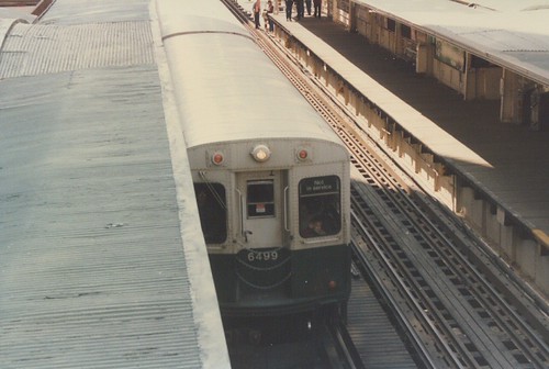 Chicago Transit Authority 6000 series rapid transit car on Chicago's downtown Loop elevated. Chicago Illinois. April 1986. by Eddie from Chicago