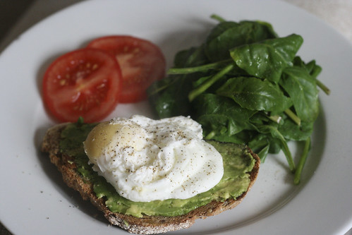 Poached egg on toast with avocado