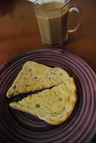 Toast with butter and coffee