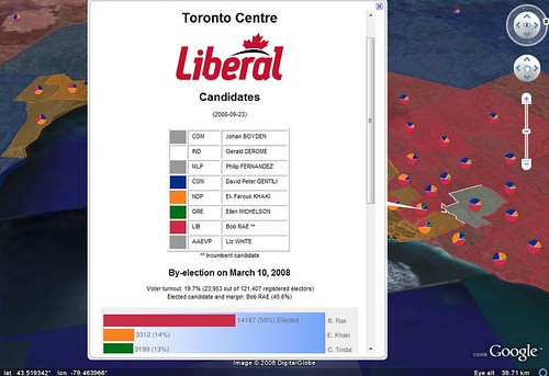 Toronto-Centre / Canadian Federal Elections 2008 on Google Earth