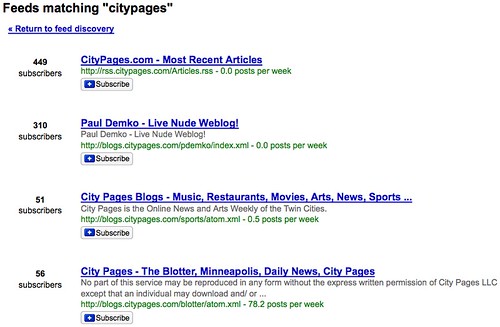 CityPages Feeds in Google Reader