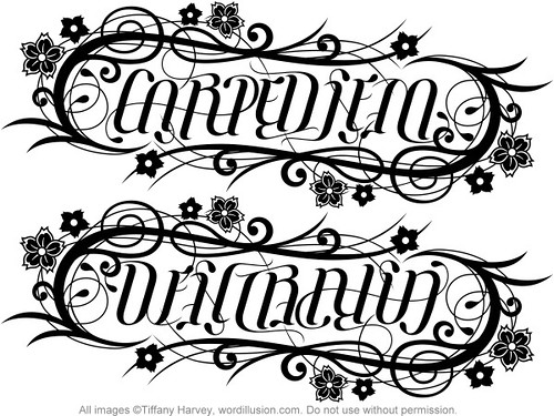 A custom ambigram of the words "Carpe Diem" & "Dei Gratia" (Seize the day, 