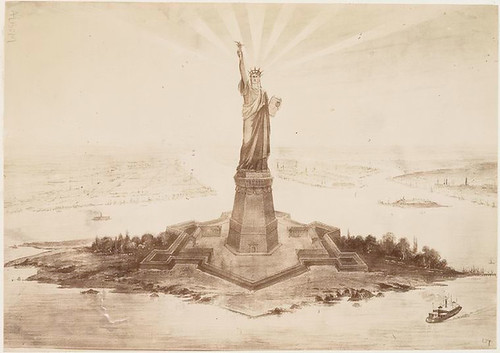 [Photograph of a drawing of the Statue of Liberty in Upper N...