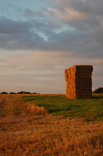 haystack in sunset