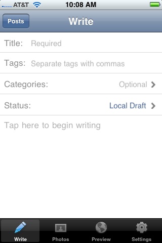 WordPress For iPhone New Entry Screen