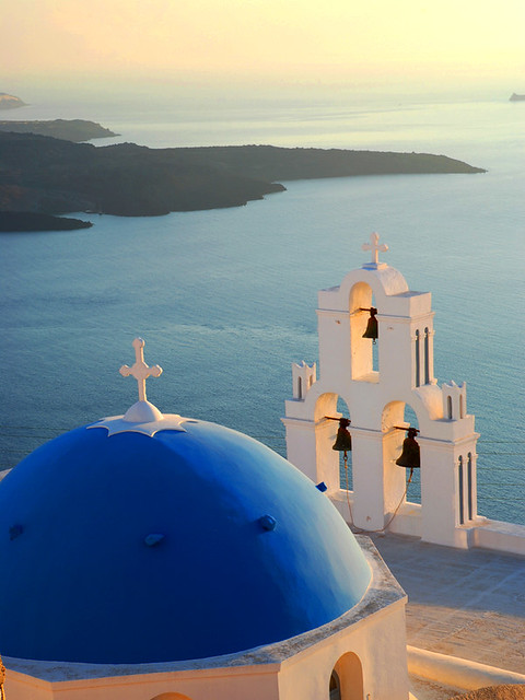 Blue-domed church at sunset