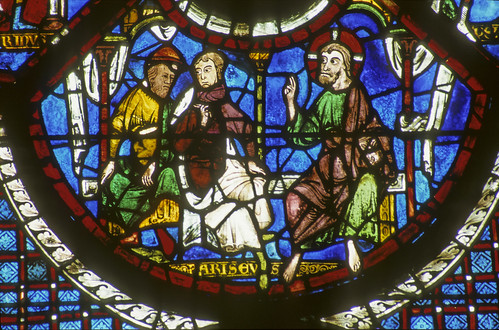 Chartres, Cathédrale Notre Dame, Bay 44, panel 4, Christ speaks to Pharisees