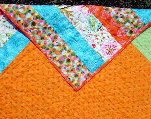 bright quilt detail, binding, backside
