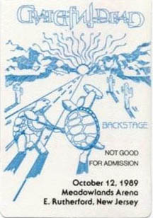 Grateful Dead backstage pass for 10/12/89 Brendan Byrne Arena a.k.a. Meadowlands Arena