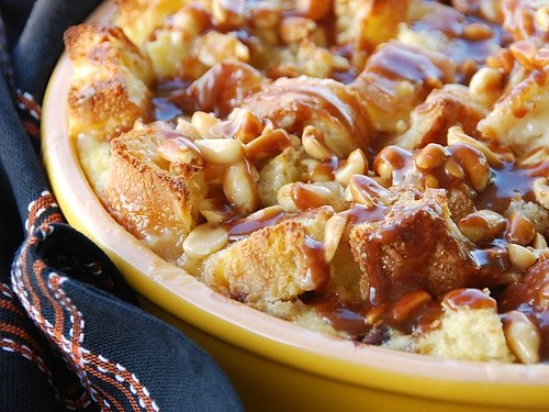Snickers bread pudding