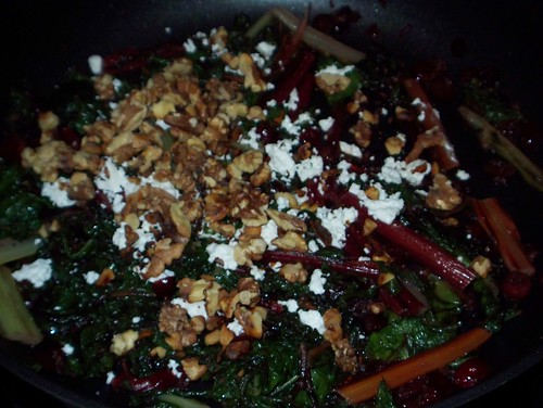 swiss chard with goat cheese and walnuts