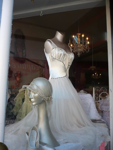 vintage wedding dress The perfect dress in a shop window in Oakland