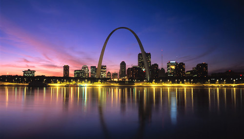 St Louis skyline at night.
