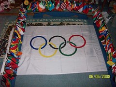 United Nations miniature flag set with full size Olympic flag