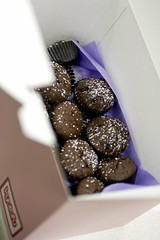 A box full o' mini chocolate souffle cupcakes