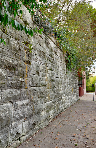 Lafayette Square Neighborhood, in Saint Louis, Missouri, USA - large stone wall